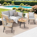 YITAHOME 4 Pieces Patio Furniture Set, Outdoor Wicker Bistro Set, All-Weather Rattan Patio Conversation Set with Loveseat Chairs Table Soft Cushions for Backyard, Pool, Deck, Garden - Grey