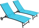 Outsunny Chaise Lounge Outdoor, 2 Piece Lounge Chair with Wheels, Tanning Chair with 5 Adjustable Positions for Patio, Beach, Yard, Pool, Blue