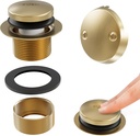 Gold Bathtub Drain Kit, All Metal Tub Drain Trim Kit with 2-Hole Overflow Face Plate and Universal Fine/Coarse Thread Assembly, Brushed Gold