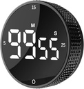 Upgrade Digital Kitchen Timer - Magnetic Countdown Countup Visual Pomodoro Timer with Large LED Display, 3-Preset Times (5, 15, 25), 3 Volume Levels, Ideal for Cooking, Baking and Fitness (1, Black)