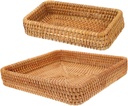MERRYHAPY 2pcs Woven Rattan Storage Basket Natural Decorative Table Bread Box for Kitchen Pantry Handwoven Kitchen Storage Baskets