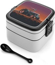 Aesthetic Tractor Bento Box for Adults Double Layer Lunch Box with Spoon And Invisible Handle Microwave Dishwasher Safe Leak Proof Meal Prep Lunch Containers for Office Picnic