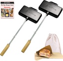 Double Pie Irons Cast Iron Sandwich Maker Pack of 2 for Camping with Storage Bag and Recipes, Camp Cooker Campfire Cooking Equipment for Pies, Sandwiches, Steak, Hot dogs