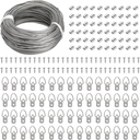 Blisstime Picture Hanging Kit - 100 Feet Braided Hanging Wire, 60 Pcs D Ring Picture Hangers with Screws and 60 Pcs Aluminum Crimping Loop Sleeve for Canvas Paintings, Photo Frames