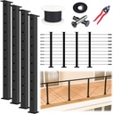 Muzata 15-20FT Modular Black Cable Railing Kit 36 Inch 4 Level Post Kit Complete Set Cable Railing System for Decks Length Adjustable Easy DIY with Paper User Guide (No Handrail) RWS2 BH4S