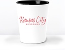 Kansas City MO Ceramic 1.5 Ounce Souvenir Shot Glass - White With Black Interior - Bachelor & Bachelorette Party Favors - Bridesmaid & Groomsmen Present - Missouri Home Town Decoration