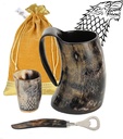 MENTHOME Viking Horn Mug - 100% Authentic Game of Thrones Medieval Norse Style Polished Drinking Mug With Shot Glass | Bottle Opener | Gift for Men & Women | 20 Oz