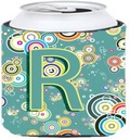 Caroline's Treasures CJ2015-RCC Letter R Circle Circle Teal Initial Alphabet Can or Bottle Hugger Cooler Washable Drink Sleeve Collapsible Beverage Insulated Holder, Can Hugger, Multicolor