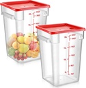 Suclain 2 Pcs Square Food Storage Container Polycarbonate Clear Food Container with Red Lid Commercial Rice Storage with Red Graduations for Commercial Kitchen(22 Qt)