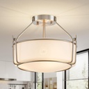 WUZUPS Chandelier 3-Light Semi-Flush Mount Ceiling Light Frosted White Glass Shade Modern Lighting Fixture for Diningroom Hallway Kitchen Bathroom, H 10" x W 14.8", E12 Base, Brushed Nickel