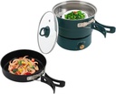 Electric Cooker,Portable Electric Hot Pot with Foldable Handles,Mini Hot Pot,Multifunctional Ramen Noodle Cooker w/Steamer,Non-stick Frying Pan for Pasta,Oatmeal,Soup,Steak Power Adjustment (Green)
