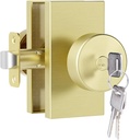 Keyed Alike Exterior Door Knob with Lock and Key - Reversible Heavy Duty Zinc Alloy Door Knobs for Entrance, Bathroom, Bedroom, Fits Standard Doors, Satin Brass (1-Pack)