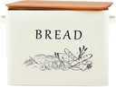 E-far Bread Box for Kitchen Countertop, Metal Bread Storage Container Bin with Bamboo Lid for Cutting Bread, Extra Large & Farmhouse Style, 13” x 7.2” x9.8”, Cream