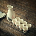 Ceramic Cup Crafts Wine Glass,Exquisite Sake Set of 9 Pieces Ink Wind Hand Painted Japanese Style Traditional Retro Porcelain Crafts,Lotus 3-A