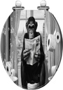 Elongated Toilet Seat Funny Monkey Black White Fun Chimpanzee Animal Toilet Gray Boys Men Art Resin Toilet Seat with Cover Easy to Install Quietly Close Quick Release Hinges Decorative