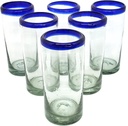 Cobalt Blue Rim 14 oz Highball Glasses (set of 6), Recycled Glass, Lead-free, Toxin-Free (Highball)
