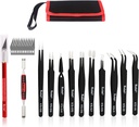 Precision Tweezers Set, Kaisi 12 PCS ESD Tweezer Set, Anti-Static Stainless Steel Tweezers Kit Curved Tweezers for Craft, Jewelry, Electronics, Laboratory Work
