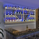 Bar Shelf Wine Rack Wall Mounted with LED Light,Floating Bar Shelves with Hanging Wine Glass Holder,Liquor Bottle Display Shelf,Metal Wine Storage Racks,for Home Wine Cellar Kitchen,Black/Go