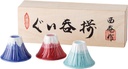 Japanese Sake Cup Mount Fuji Design Wine Soju Porcelain Ochoko Gifts (Blue Red Snow, 3 Ochoko)