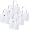 Aliceset 6 Pcs White Blank Sublimation Polyester Tote Bags with Handles Reusable Waterproof Shopping Grocery Bag Personalizing DIY Gift Bag for Wedding DIY Craft, 12 x 10 x 4 Inch