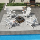 Folding Adirondack Chairs with Cup Holders, Set of 4 HDPE Plastic Outdoor Chairs, Weather Resistant, Real Wood Look, Heavy-Duty Patio Furniture for Deck, Fire Pit, Backyard, White