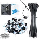 XHF 3/4" Strong Back-Glue Self Adhesive Black Cable Zip Tie Mounts 100pcs with 8" Zip Ties, Screws, UV Protection Outdoor Sticky Wire Fasteners Cable Clips Management Anchors Organizer Holders Squares