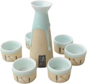 Sake Set of Cup Set,Ceramic Cups, Crafts Wine Glasses,Original Handmade Ceramic Japanese Handmade Ceramic 6-piece Sake Cup, Tray and Gift Box