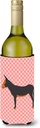 Caroline's Treasures BB7855LITERK Catalan Donkey Pink Check Wine Bottle Hugger Bottle Cooler Sleeve Hugger Machine Washable Collapsible Insulator Beverage Insulated Holder