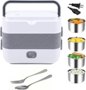Portable Self Cooking Electric Lunch Box, 2L Mini Rice Cooker, 2 Layers 4 Stainless Steel Steamer Food Insulation Lunch Box for Home Office School Travel Kitchen Cook Raw Food, 110V/250-300W