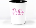 Generic Destin FL Ceramic 1.5 Ounce Souvenir Shot Glass - White With Black Interior - Bachelor & Bachelorette Party Favors - Bridesmaid & Groomsmen Present - Florida Home Town Decoration, Pink Text