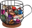 Large Capacity Coffee Pod Holder with Handle, Wooden Base Storage Basket for K Cups and Coffee Filters for Kitchen