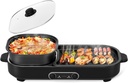 Electric Hot Pot with Grill, 2 In 1 Indoor Non-Stick Barbecue Shabu Hot Pot with Dual Temperature Control, Detachable Hot Pot and Baking Tray, Smokeless Shabu Korean BBQ Grill