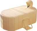 47" Portable Folding Bathtub with Thermal Cover, 5 Layers Thickened Bathroom Soaking Tub, Metal Support Rack Heavy Duty Hot Ice Bath SPA Tub for Shower Stall (Beige)