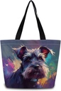 Schnauzer Tote Bag Reusable Grocery Bags Aesthetic Shopping Shoulder Handbag with Interior Zipper Pocket Stylish Schnauzer Present for Dog Lovers Women