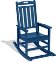 LOUNZY Outdoor Rocking Chair, HDPE Patio Rocking Chair with Footboard for Adults, All Weather Heavy Duty Front Porch Rocker, Navy