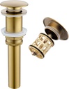 Bathroom Sink Pop Up Drain Without Overflow, Vessel Sink Drain with Detachable Filter Basket, Anti-Corrosion and Anti-Clogging Sink Pop Up Drain Stopper (Brushed Brass)