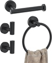 4-Piece Matte Black Bathroom Hardware Accessories Set,Black Towel Ring Set Toilet Paper Holder,Robe Hooks,Stainless Steel Wall Mounted Rustproof Modern Bathroom Set