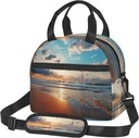 Beach Sky Print Lunch Bag,Insulated Lunch Boxes,Suitable For Offices, Work, Or Picnics