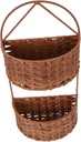 PRETYZOOM Hanging Sundries Basket Dual-layer Rattan Wall-mounted Storage for Home Organization for Socks Toys and Cosmetics Easy to Install Brown