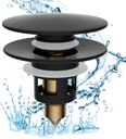 Hibbent All Metal 2 in 1 Bathroom Sink Stopper, Universal Pop Up Drain Strainer, Brass Bullet Core Push Type Sink Stopper for 1.1''~2.3'' Basin, Big Push Button, Anti Clogging Filter, Matte Black