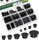200Pcs 9 Sizes Nylon Plastic Hole Plugs 1/5" 1/4" 5/16" 3/8" 1/2" 5/8" 3/4" 7/8" 1"Round Hole, Flush Type Panel Knockout Locking Plugs,Screw Covers for Furniture Cabinet Insert End Caps(black)