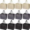 DIOMMELL Set of 12 Reusable Grocery Bags Large Foldable Heavy Duty Shopping Tote Produce Bag with Reinforced Handles for Groceries Clothes Vegetables Fruit, Black Grey Beige