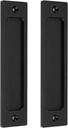 6 Inch Sliding Barn Door Handles, Black, Rectangular Flush Pocket Door Pulls, Rustic Style, 2 Pack