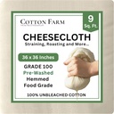 Cotton Farm Grade 100 XL Cheese Cloth - Straining & More; 36x36 Inch; 100% Unbleached Cotton Cheesecloth; Reusable with Hemmed 2 Edges; Ultra-Dense (the finest) Butter Muslin