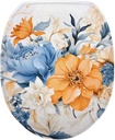Blue Flower Print Toilet Seat Covers for Bathroom Polyester Fabric Soft and Breathable Toilet Lid Cover Polyester Fabric Universal for Most Toilet Bowl Lids