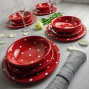 Handmade Red and White Polka Dot Ceramic 12 piece Dinnerware Set | Pottery Tableware Service for 4 | Dinner Plates | Side Plates | Bowls | Housewarming Gift by City to Cottage®