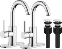 Bathroom Sink Faucet, Single Handle Bathroom Faucet with Pop Up Drain, Pre Wet Small Mini Kitchen Bath Utility Marine Faucet with Deck Plate, Farmhouse RV Sink Faucets-2 Sets