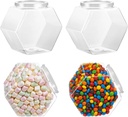 4Pcs Hexagonal Plastic Candy Jar with Lid, Clear Cookie Jars 73 OZ, Clear Candy Containers, Hexagon Cookie Jars with Lids, Plastic Dry Food Jar for Snacks, Cookies, Dog Treats