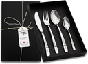 Personalized Silverware Set, Custom Engraved Name 4 Piece Stainless Steel Flatware, Mirror Polished Cutlery Utensil Including Fork Spoon and Knife for Birthday Christmas Back to School Party Gifts