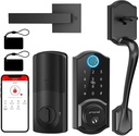 Smart Lock Front Door, SMONET Keyless Entry Door Lock with Handle, Smart Front Door Lock Set Fingerprint Smart Deadbolt Bluetooth Electronic Digital Keypad Lock, Auto Lock Work with Alexa, Black
